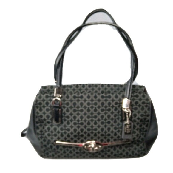 Vintage Coach Madison Op Art Handbag #25215 Grey~Black Canvas Leather Trim - Picture 2 of 11